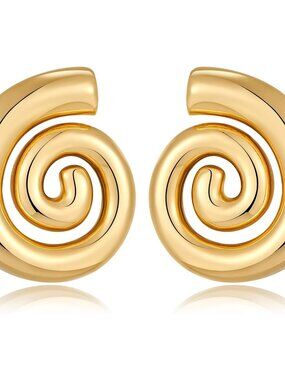 Gold Sliver Chunky Statement Earrings for Women - Spiral Swirl Vintage Stud Earr